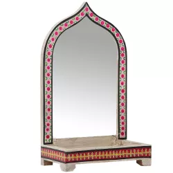Oriental decorative make-up mirror Wooden hall mirror Akriti -1-