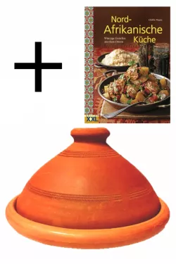Set of 2, Moroccan Tajine Tuareg - 26cm and North African Cuisine Cookbook