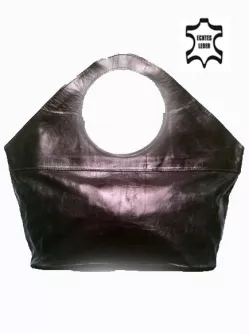Oriental Leather Handbag Schopper Loubna -Dark Brown
